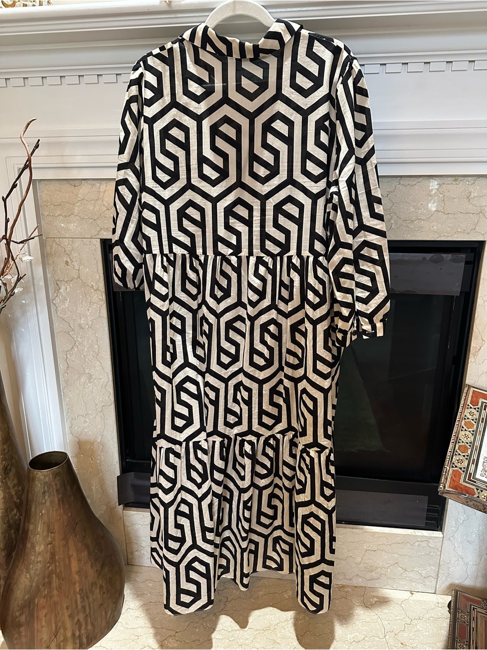 Zara Black & White Geometric Maxi Skirt